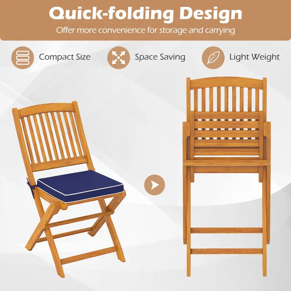 Outdoor Folding Chairs with Seat Cushions Set of 2-Navy - Navy - Patio Dining Chairs