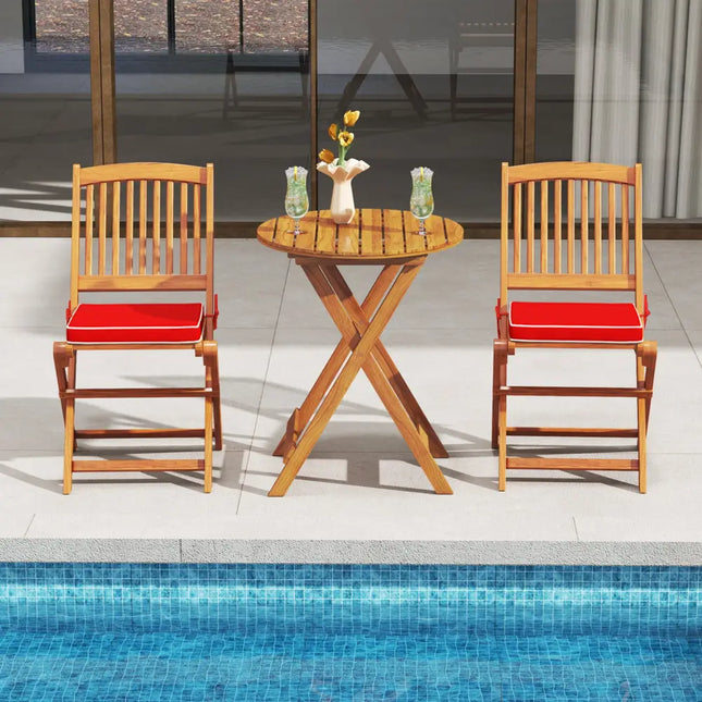Outdoor Folding Chairs with Seat Cushions Set of 2-Red - Red - Patio Dining Chairs