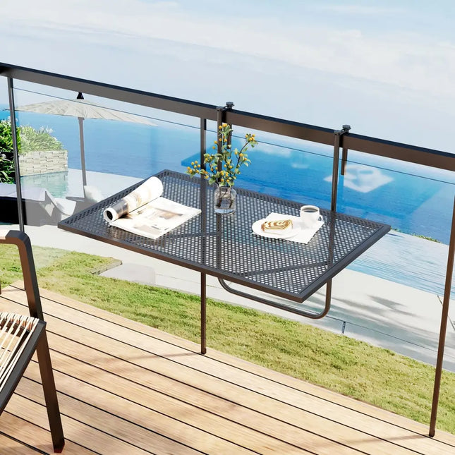 Outdoor Folding Hanging Table with Metal Frame-Black - Black - Patio Tables