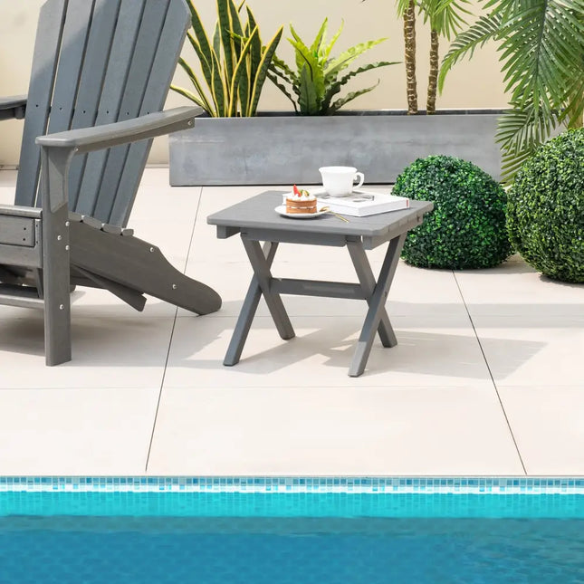 Outdoor Folding Side Table Foldable Weather-Resistant HDPE Adirondack Table-Gray - Gray - Patio Coffee Tables