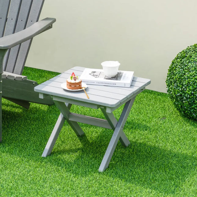 Outdoor Folding Side Table Foldable Weather-Resistant HDPE Adirondack Table-Gray - Gray - Patio Coffee Tables