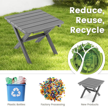 Outdoor Folding Side Table Foldable Weather-Resistant HDPE Adirondack Table-Gray - Gray - Patio Coffee Tables