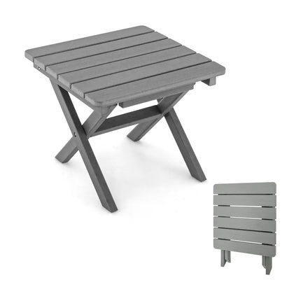 Outdoor Folding Side Table Foldable Weather-Resistant HDPE Adirondack Table-Gray - Gray - Patio Coffee Tables