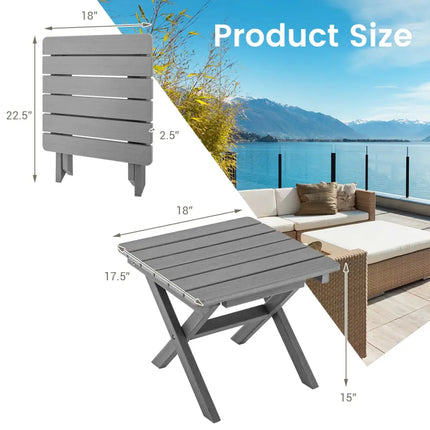 Outdoor Folding Side Table Foldable Weather-Resistant HDPE Adirondack Table-Gray - Gray - Patio Coffee Tables
