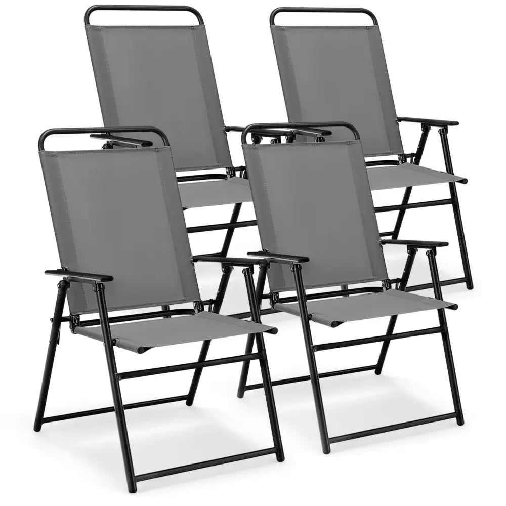 Outdoor Folding Sling Chairs Set of 4 with Armrest and Backrest-Gray - Gray - Patio Dining Chairs