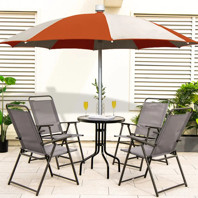 Outdoor Folding Sling Chairs Set of 4 with Armrest and Backrest-Gray - Gray - Patio Dining Chairs