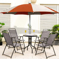 Outdoor Folding Sling Chairs Set of 4 with Armrest and Backrest-Gray - Gray - Patio Dining Chairs