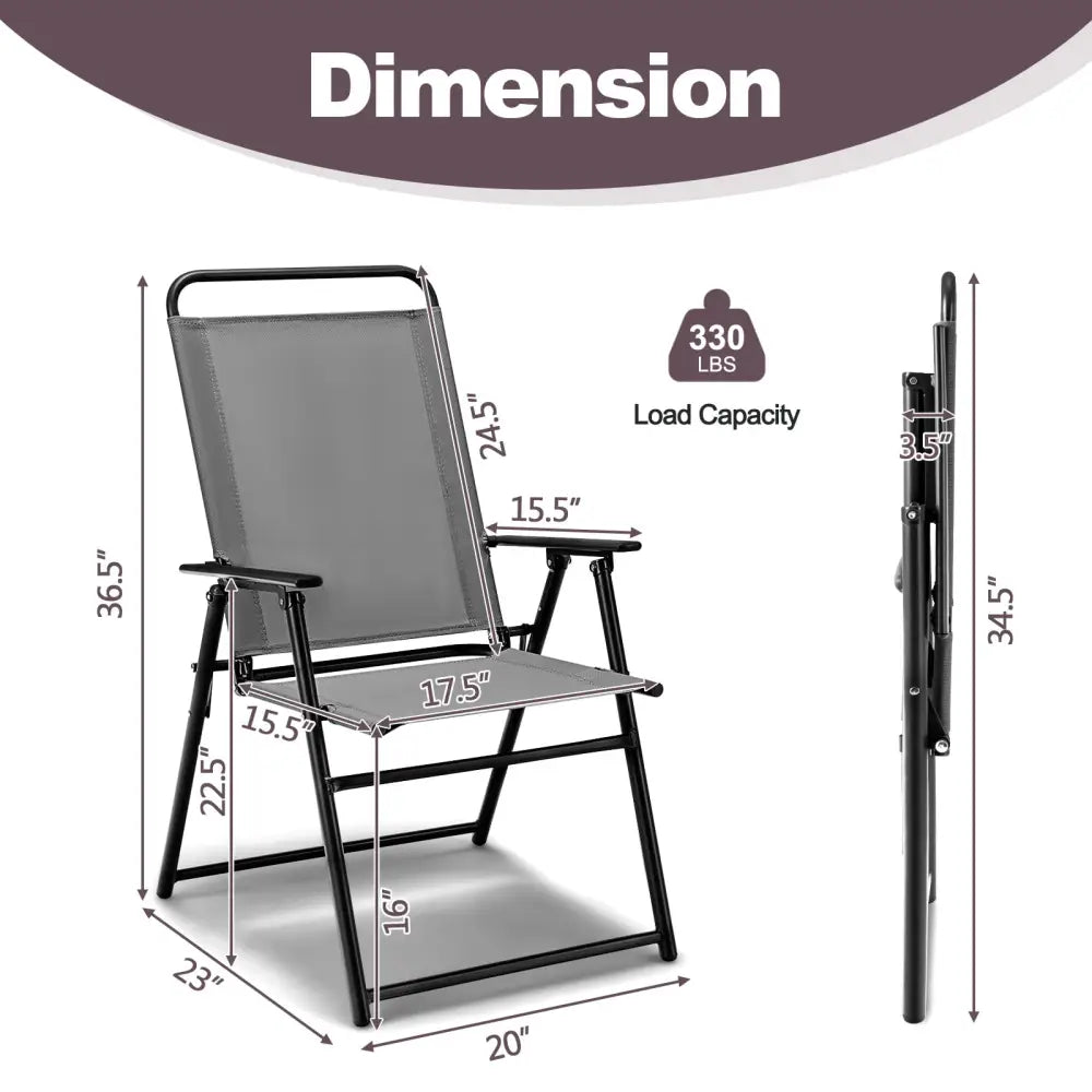 Outdoor Folding Sling Chairs Set of 4 with Armrest and Backrest-Gray - Gray - Patio Dining Chairs