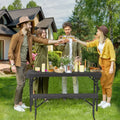 Outdoor Folding Table Bench Set w All-Weather HDPE Tabletop and Sturdy Metal Frame-Black - Black - Patio Dining Sets