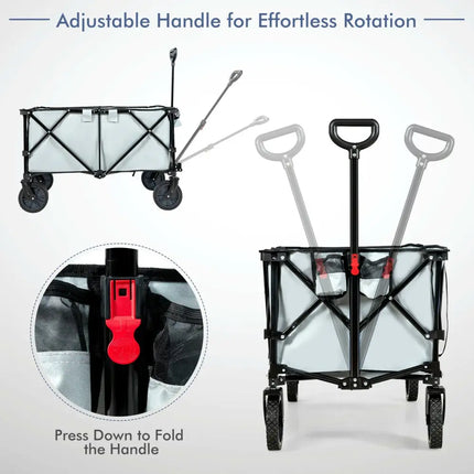 Outdoor Folding Wagon Cart with Adjustable Handle and Universal Wheels-Gray - Gray - Garden Carts
