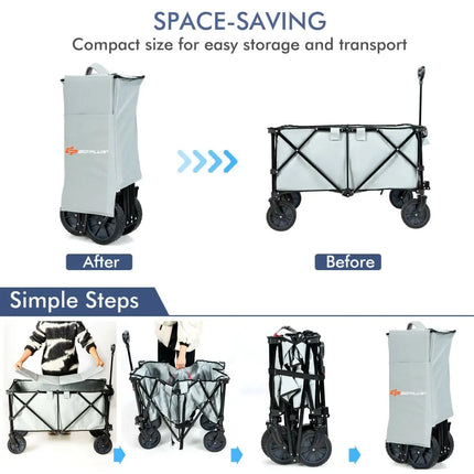 Outdoor Folding Wagon Cart with Adjustable Handle and Universal Wheels-Gray - Gray - Garden Carts