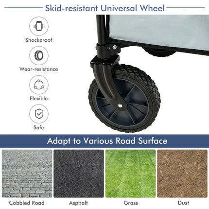 Outdoor Folding Wagon Cart with Adjustable Handle and Universal Wheels-Gray - Gray - Garden Carts