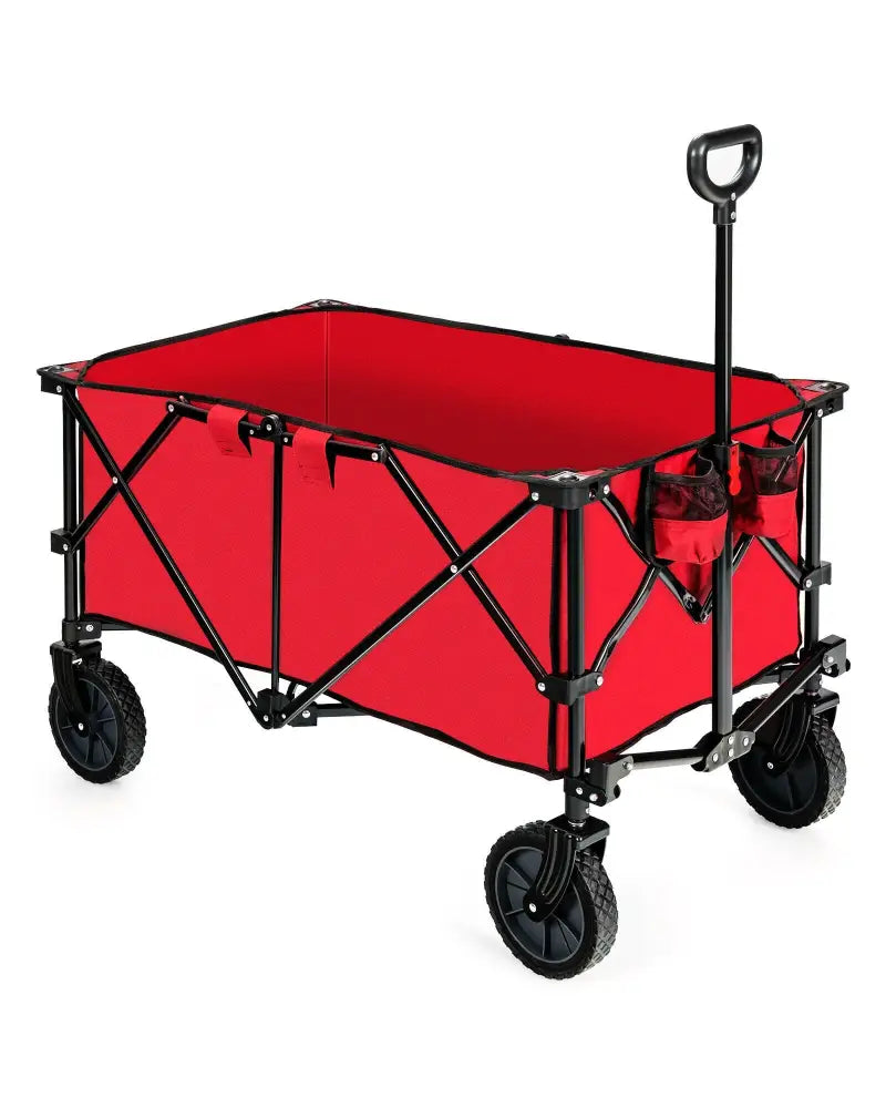 Outdoor Folding Wagon Cart with Adjustable Handle and Universal Wheels-Red - Red - Garden Carts