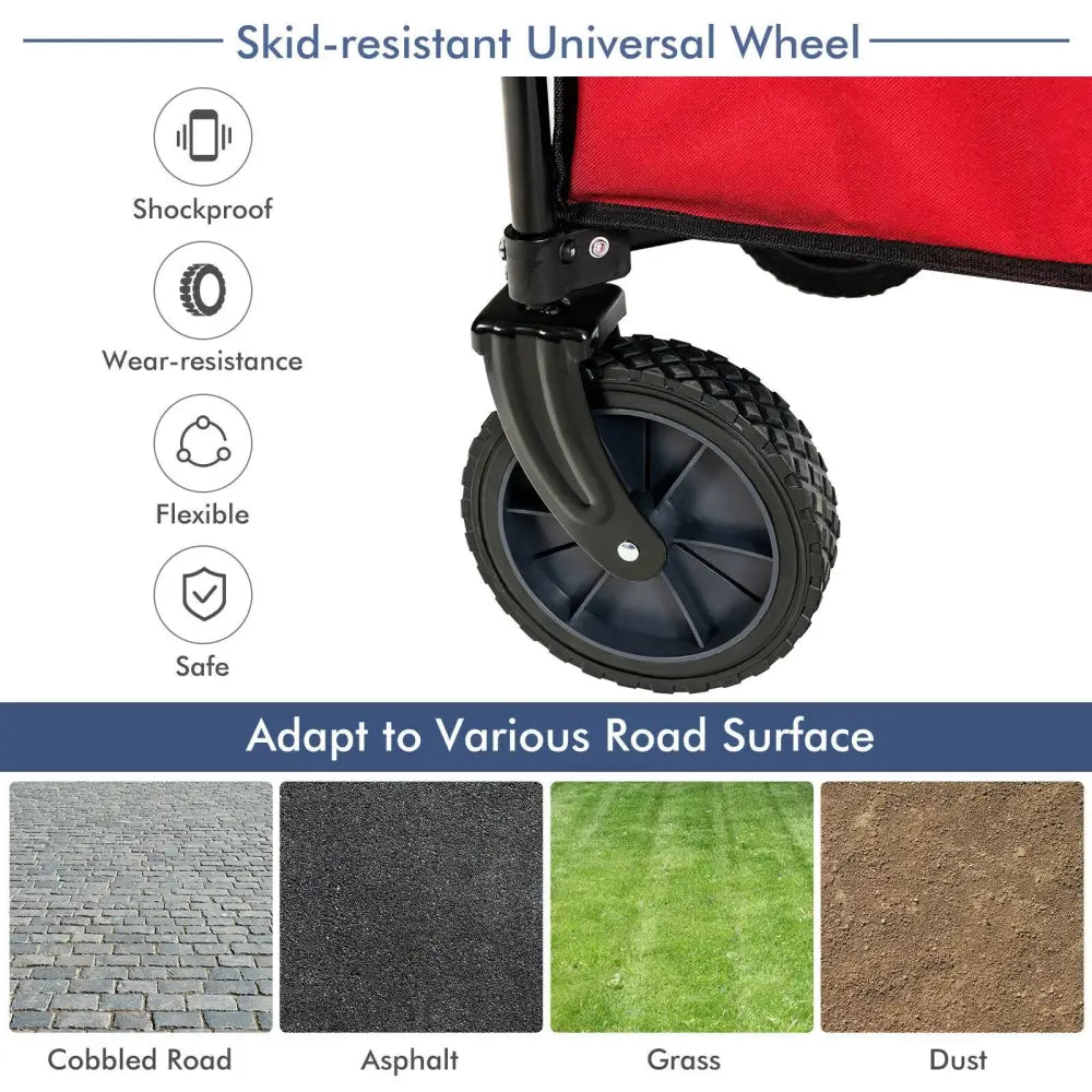 Outdoor Folding Wagon Cart with Adjustable Handle and Universal Wheels-Red - Red - Garden Carts