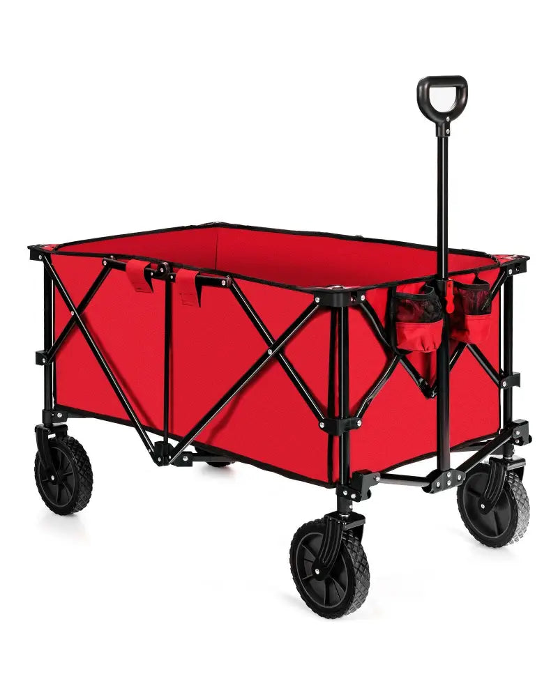 Outdoor Folding Wagon Cart with Adjustable Handle and Universal Wheels-Red - Red - Garden Carts