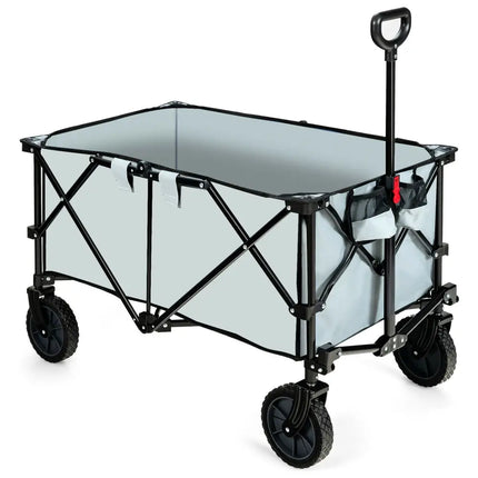 Outdoor Folding Wagon Cart with Adjustable Handle and Universal Wheels-Gray - Gray - Garden Carts