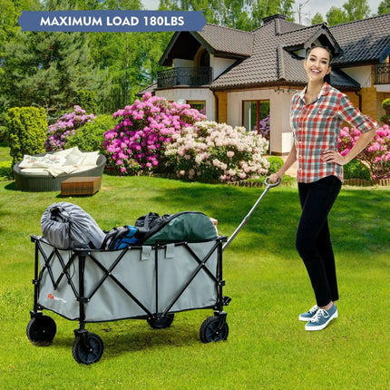 Outdoor Folding Wagon Cart with Adjustable Handle and Universal Wheels-Gray - Gray - Garden Carts