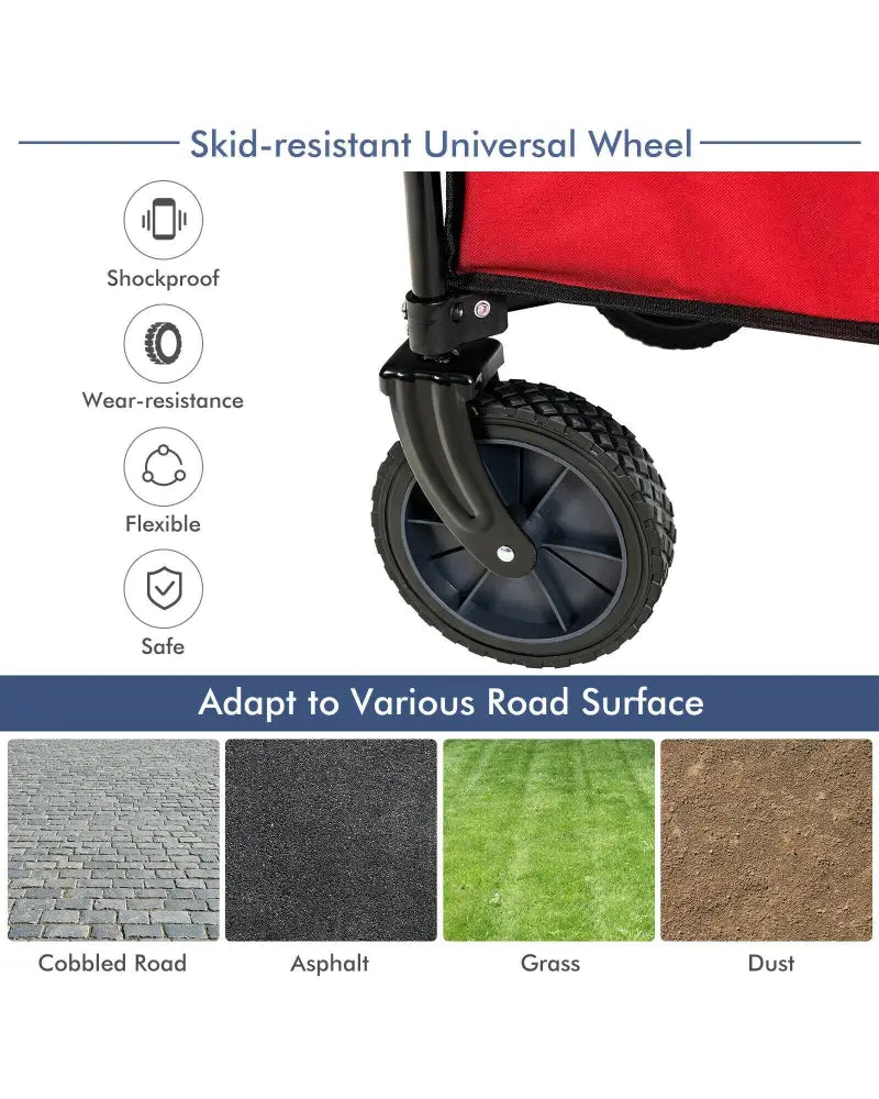 Outdoor Folding Wagon Cart with Adjustable Handle and Universal Wheels-Red - Red - Garden Carts