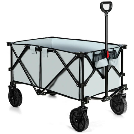 Outdoor Folding Wagon Cart with Adjustable Handle and Universal Wheels-Gray - Gray - Garden Carts