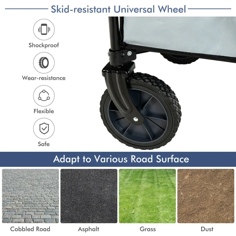 Outdoor Folding Wagon Cart with Adjustable Handle and Universal Wheels-Gray - Gray - Garden Carts