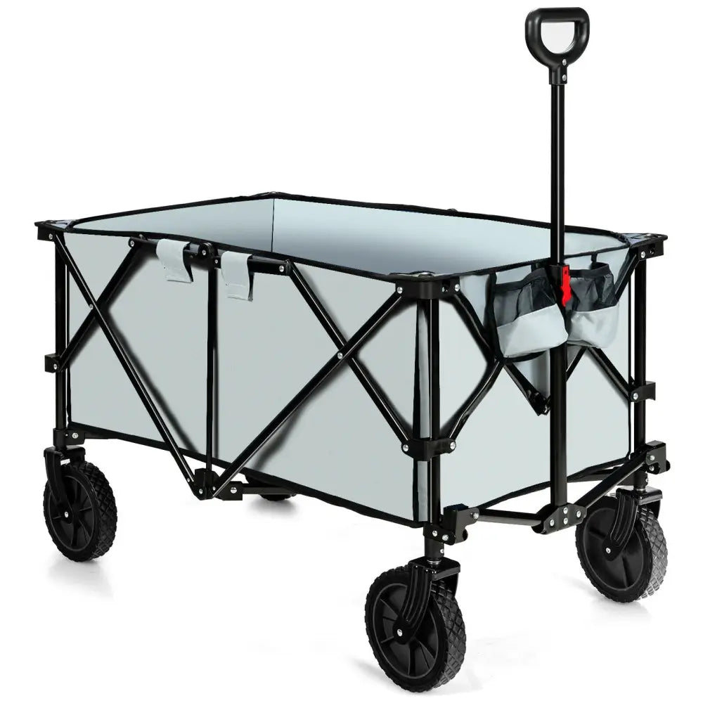 Outdoor Folding Wagon Cart with Adjustable Handle and Universal Wheels-Gray - Gray - Garden Carts