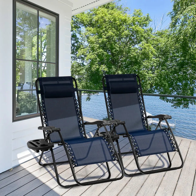 Outdoor Folding Zero Gravity Reclining Lounge Chair-Blue - Blue - Beach & Lawn Chairs
