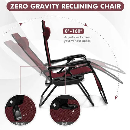 Outdoor Folding Zero Gravity Reclining Lounge Chair-Dark Red - Dark Red - Beach & Lawn Chairs