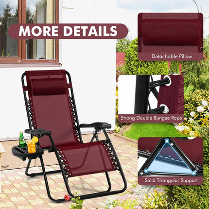 Outdoor Folding Zero Gravity Reclining Lounge Chair-Dark Red - Dark Red - Beach & Lawn Chairs