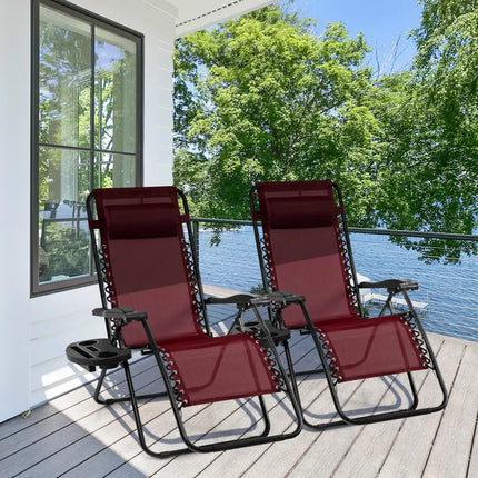 Outdoor Folding Zero Gravity Reclining Lounge Chair-Dark Red - Dark Red - Beach & Lawn Chairs