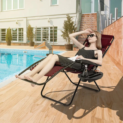 Outdoor Folding Zero Gravity Reclining Lounge Chair-Dark Red - Dark Red - Beach & Lawn Chairs