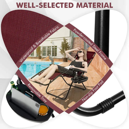 Outdoor Folding Zero Gravity Reclining Lounge Chair-Dark Red - Dark Red - Beach & Lawn Chairs