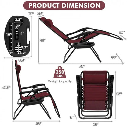 Outdoor Folding Zero Gravity Reclining Lounge Chair-Dark Red - Dark Red - Beach & Lawn Chairs
