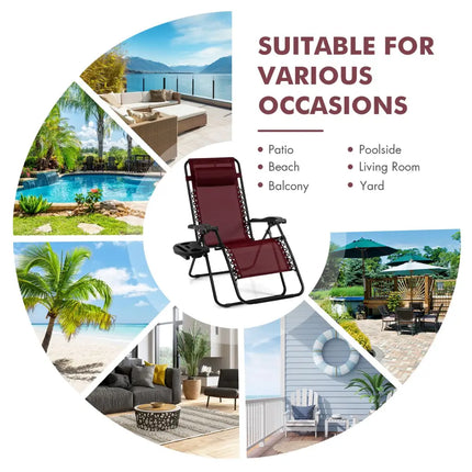 Outdoor Folding Zero Gravity Reclining Lounge Chair-Dark Red - Dark Red - Beach & Lawn Chairs
