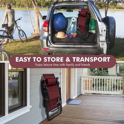 Outdoor Folding Zero Gravity Reclining Lounge Chair-Dark Red - Dark Red - Beach & Lawn Chairs