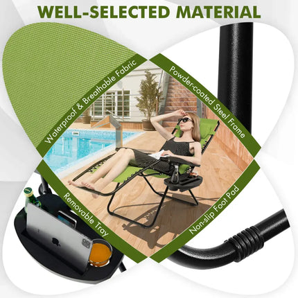 Outdoor Folding Zero Gravity Reclining Lounge Chair-Green - Green - Beach & Lawn Chairs