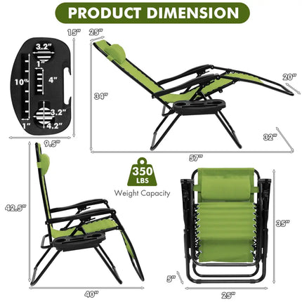 Outdoor Folding Zero Gravity Reclining Lounge Chair-Green - Green - Beach & Lawn Chairs