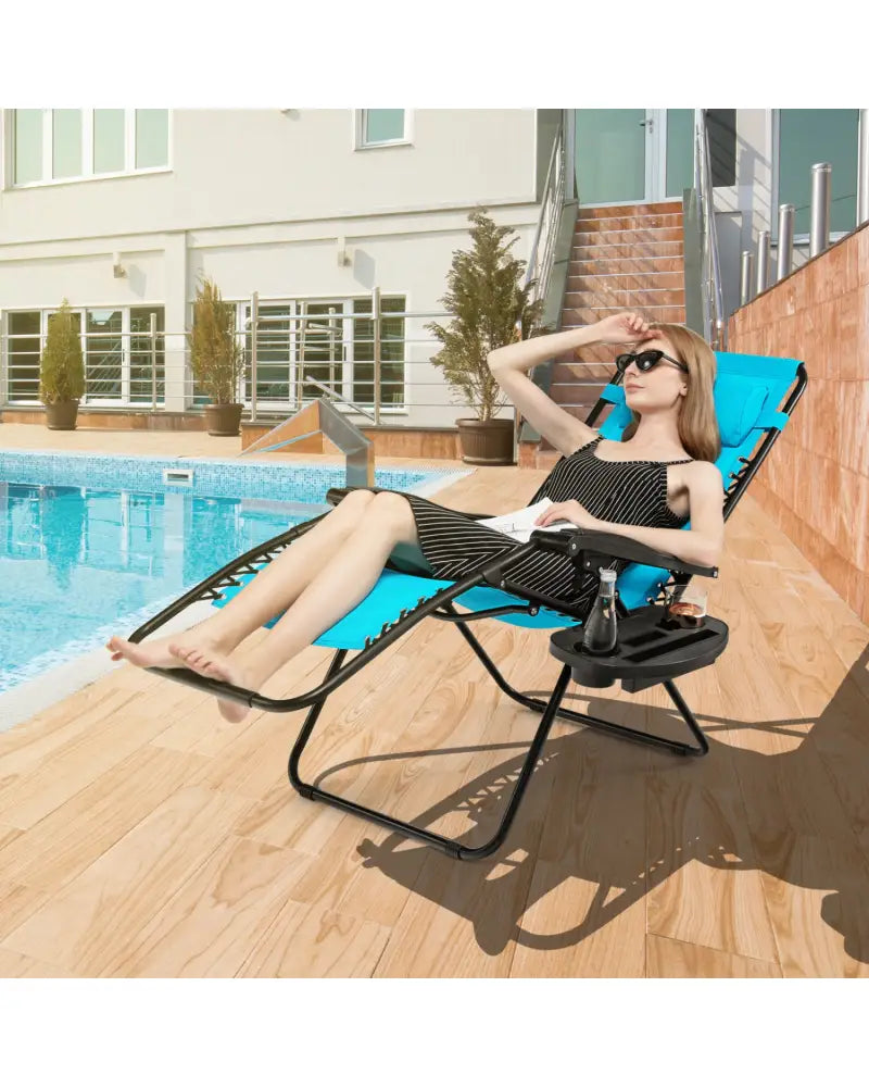 Outdoor Folding Zero Gravity Reclining Lounge Chair-Light Blue - Light Blue - Beach & Lawn Chairs