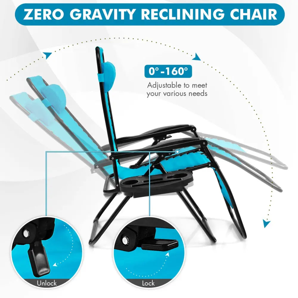 Outdoor Folding Zero Gravity Reclining Lounge Chair-Light Blue - Light Blue - Beach & Lawn Chairs