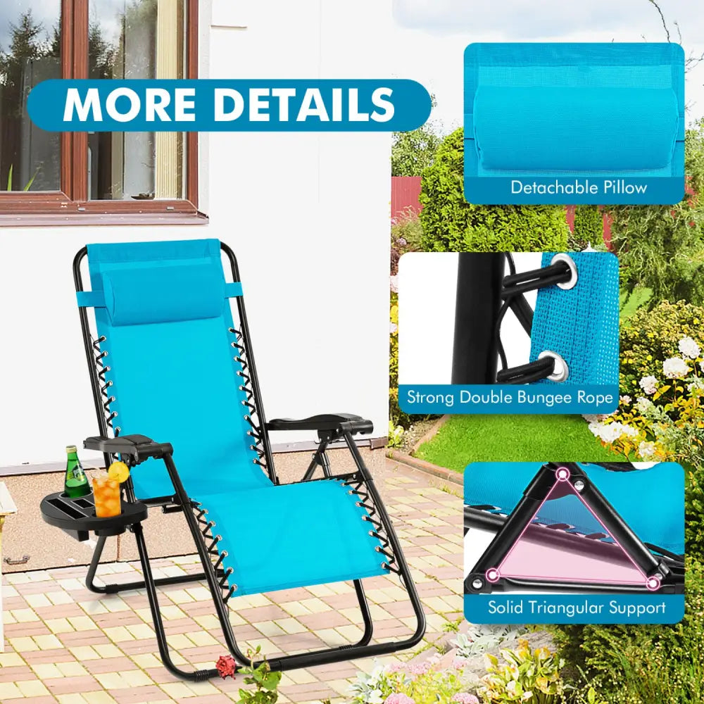 Outdoor Folding Zero Gravity Reclining Lounge Chair-Light Blue - Light Blue - Beach & Lawn Chairs