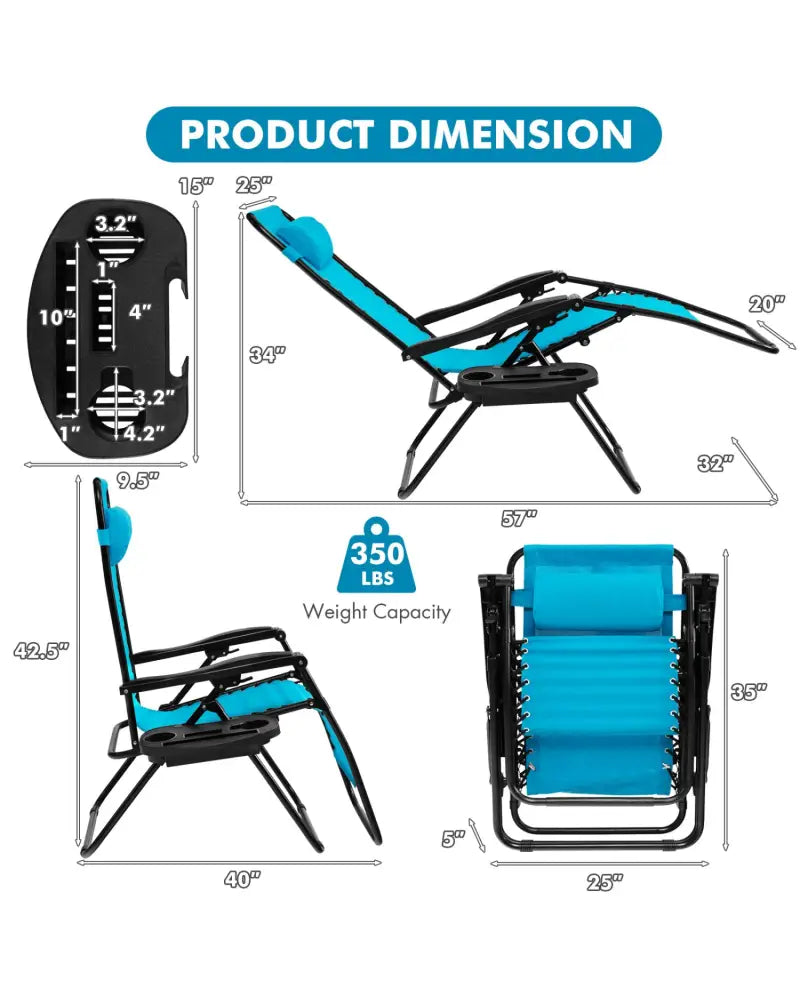 Outdoor Folding Zero Gravity Reclining Lounge Chair-Light Blue - Light Blue - Beach & Lawn Chairs