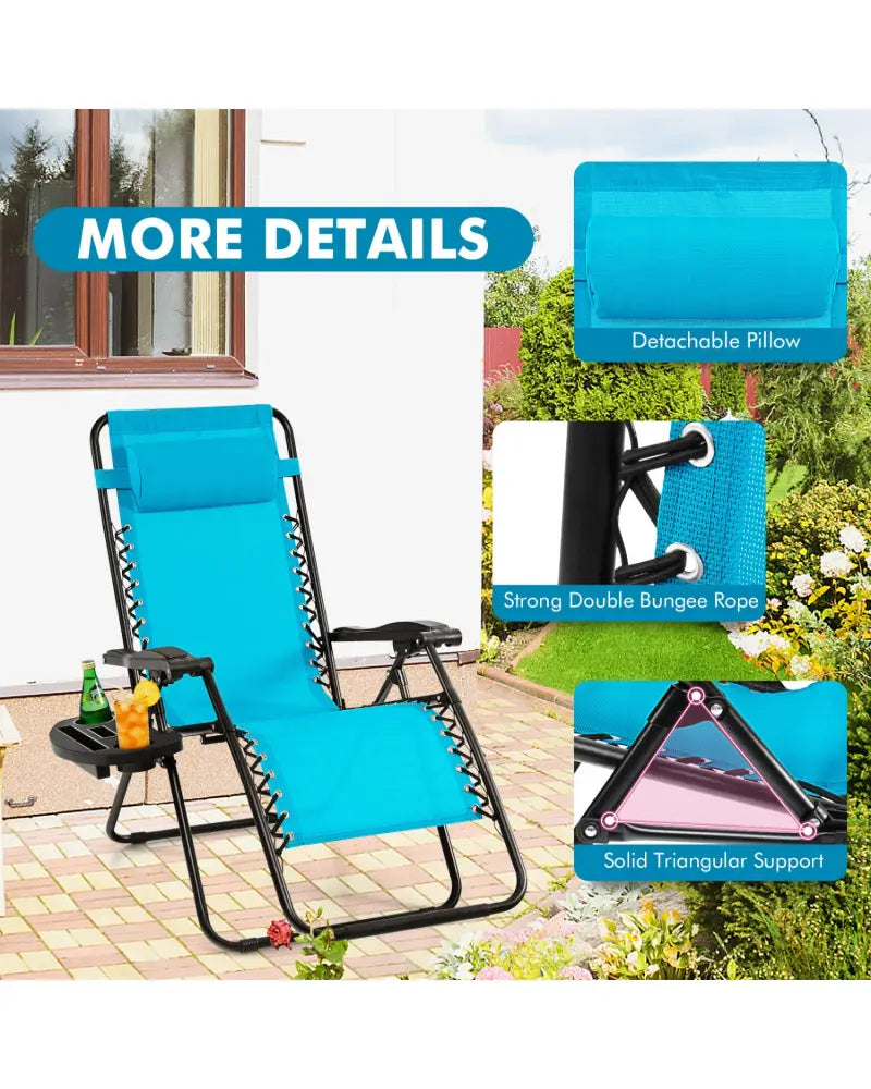 Outdoor Folding Zero Gravity Reclining Lounge Chair-Light Blue - Light Blue - Beach & Lawn Chairs