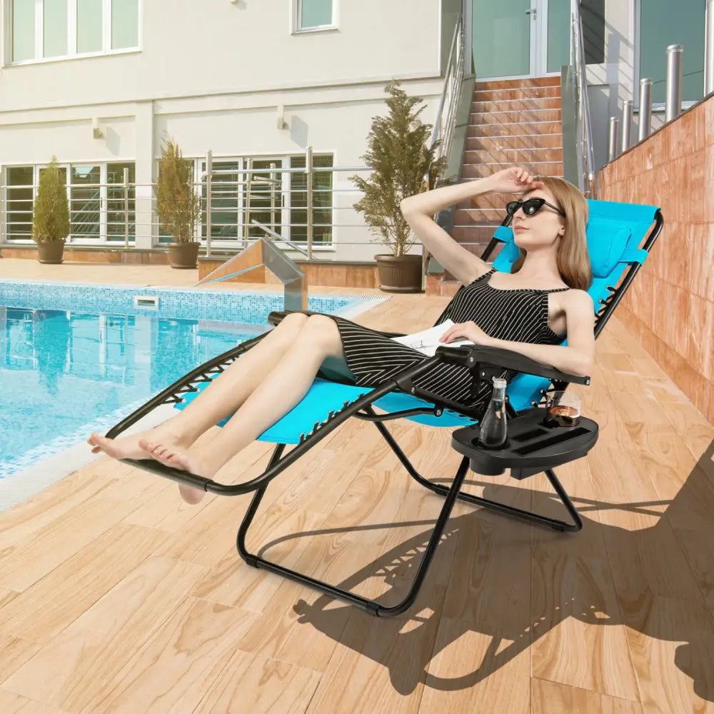 Outdoor Folding Zero Gravity Reclining Lounge Chair-Light Blue - Light Blue - Beach & Lawn Chairs