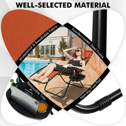 Outdoor Folding Zero Gravity Reclining Lounge Chair-Orange - Orange - Beach & Lawn Chairs