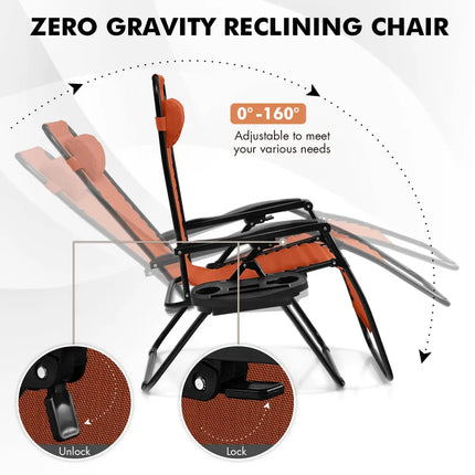 Outdoor Folding Zero Gravity Reclining Lounge Chair-Orange - Orange - Beach & Lawn Chairs