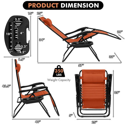 Outdoor Folding Zero Gravity Reclining Lounge Chair-Orange - Orange - Beach & Lawn Chairs