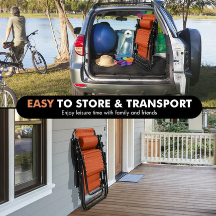 Outdoor Folding Zero Gravity Reclining Lounge Chair-Orange - Orange - Beach & Lawn Chairs