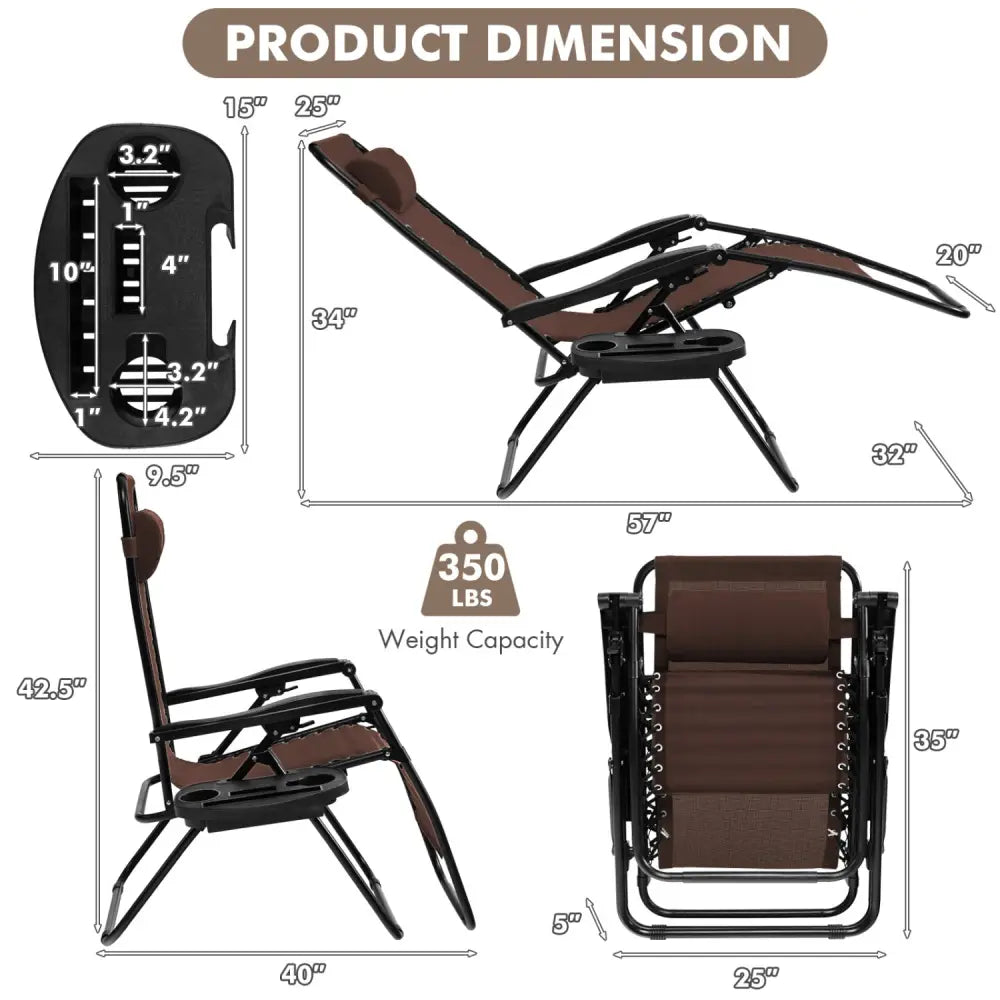 Outdoor Folding Zero Gravity Reclining Lounge Chair with Utility Tray-Brown - Brown - Beach & Lawn Chairs