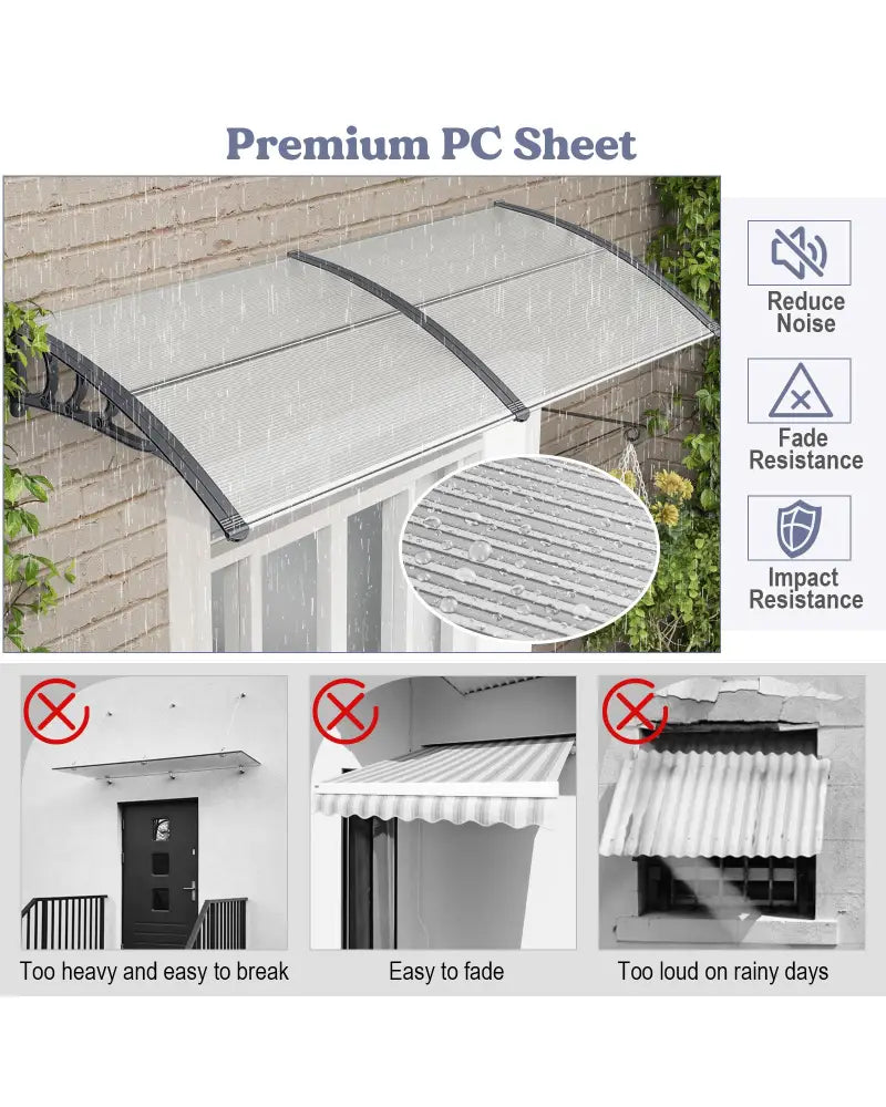 Outdoor Front Door Patio Overhang Awning for Sunlight Rain Snow Wind Protection-Gray - Gray - Outdoor Shades