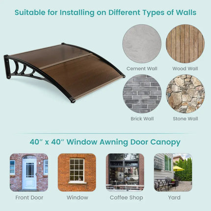Outdoor Front Door Patio Overhang Awning for Sunlight Rain Snow Wind Protection-40 x 40 Inch - Brown - Outdoor Shades
