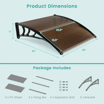 Outdoor Front Door Patio Overhang Awning for Sunlight Rain Snow Wind Protection-40 x 40 Inch - Brown - Outdoor Shades